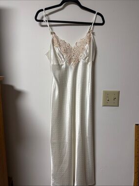 Linea Donatella Ivory Satin Slip with Beige Lace Trim